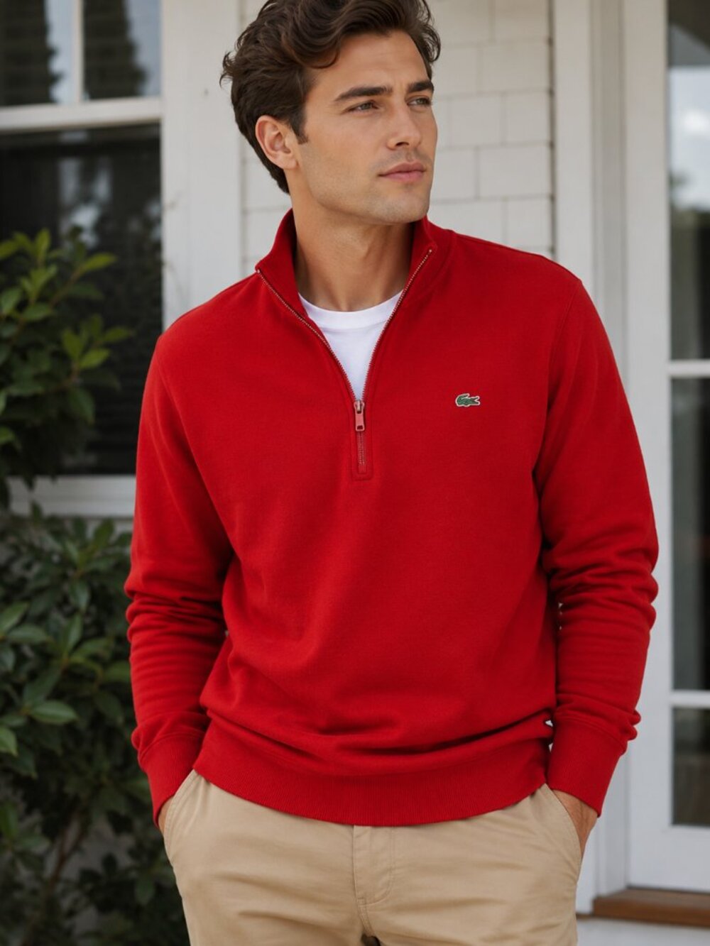 Lacoste Men's Bold Red Zip-Up 100% Cotton Sweatershirt